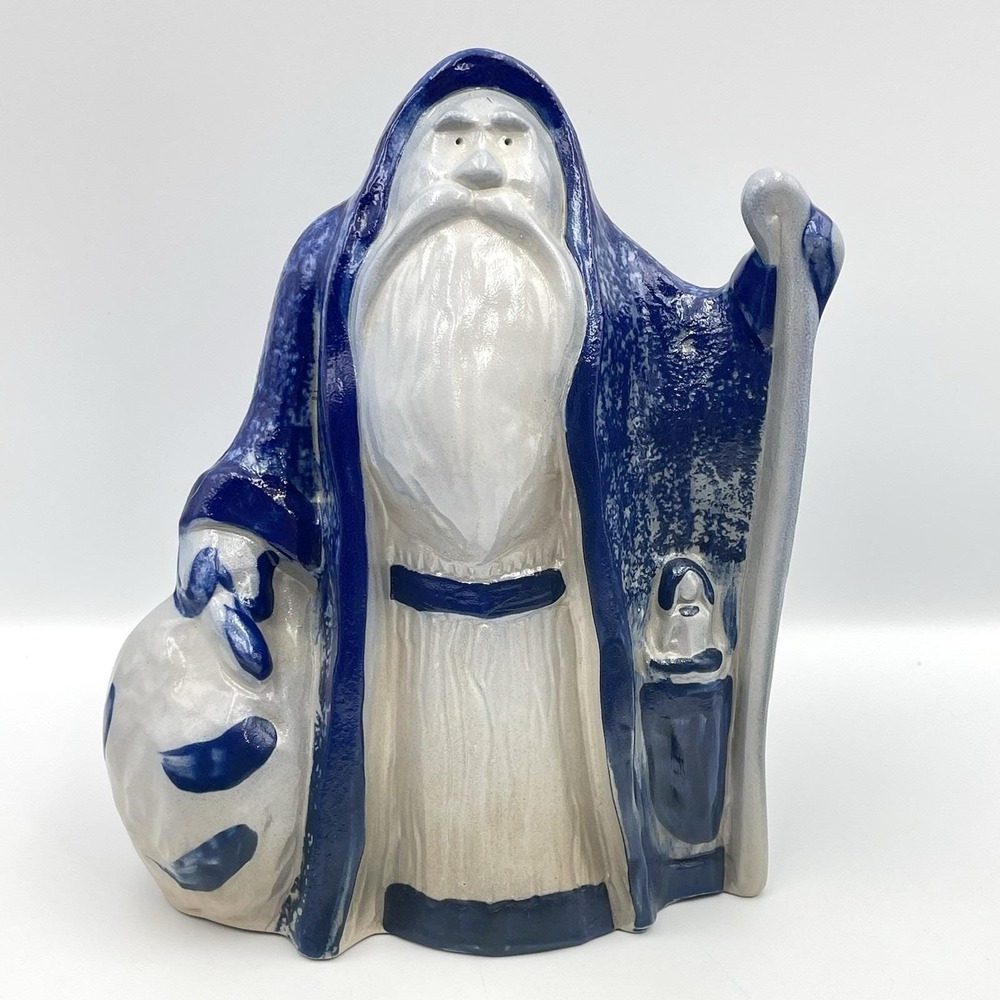 Eldreth Pottery 1997 Santa Claus Father Christmas‎ Salt Glaze Blue 8" SECOND